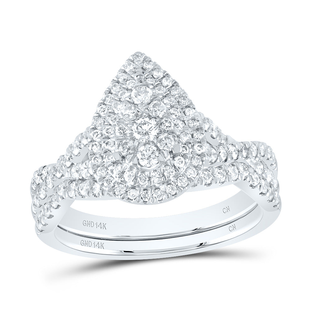 1CTW-DIA CN PEAR SINGLE HALO BRIDAL SET