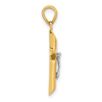 Load image into Gallery viewer, 14K Two-tone Polished and Textured Crucifix Pendant
