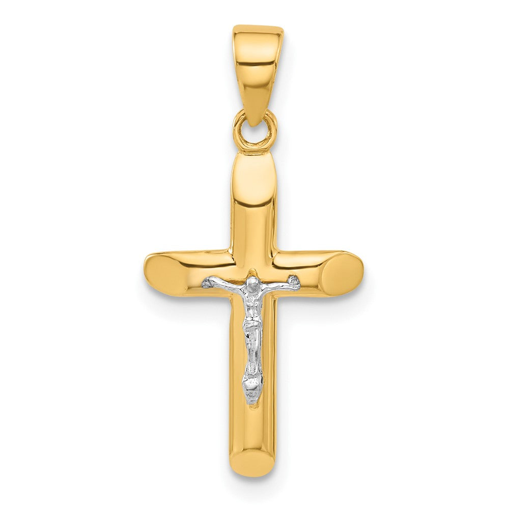 14K Two-tone Polished and Textured Crucifix Pendant