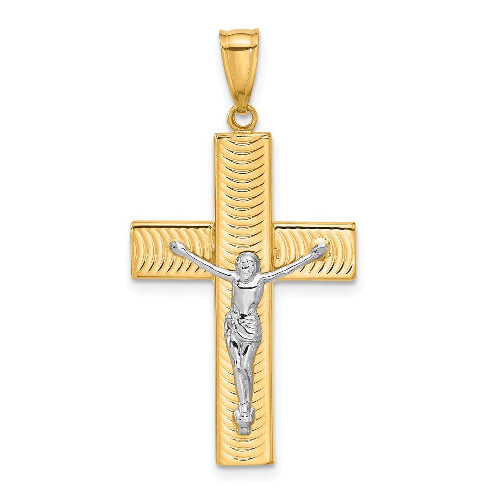 14K Two-tone Polished and Textured Crucifix Pendant