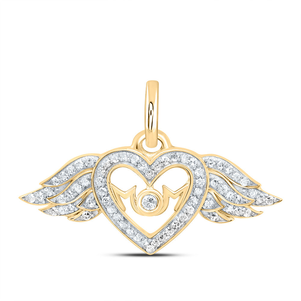 1/6CTW-DIA P1 GIFT "MOM" WINGS HEART PENDANT