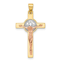 Load image into Gallery viewer, 14K Two-tone with White Rhodium Crucifix and St Benedict Pendant
