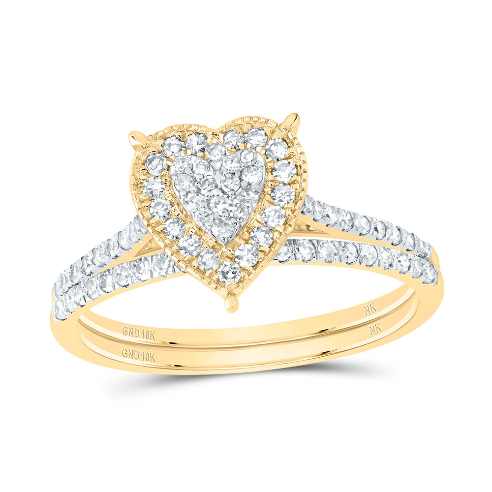3/8CTW-DIA NK HEART SINGLE HALO BRIDAL SET