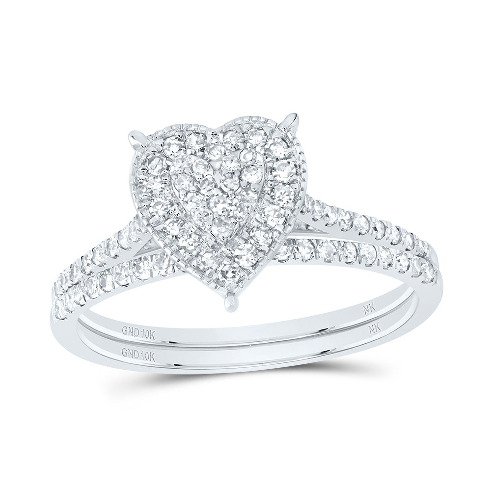 3/8CTW-DIA NK HEART SINGLE HALO BRIDAL SET