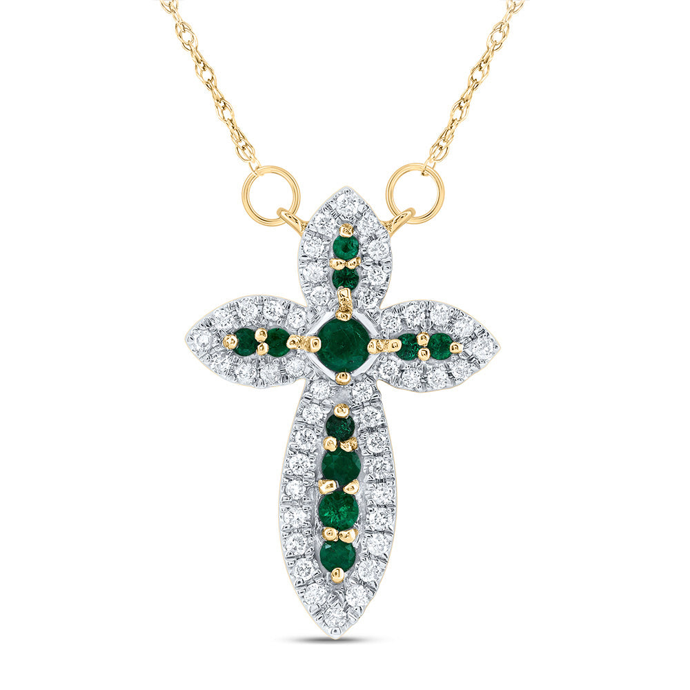 1/5CTW-DIA CN 1/5CTW-RD-EM NAT GEM CROSS NECKLACE (18 INCH)