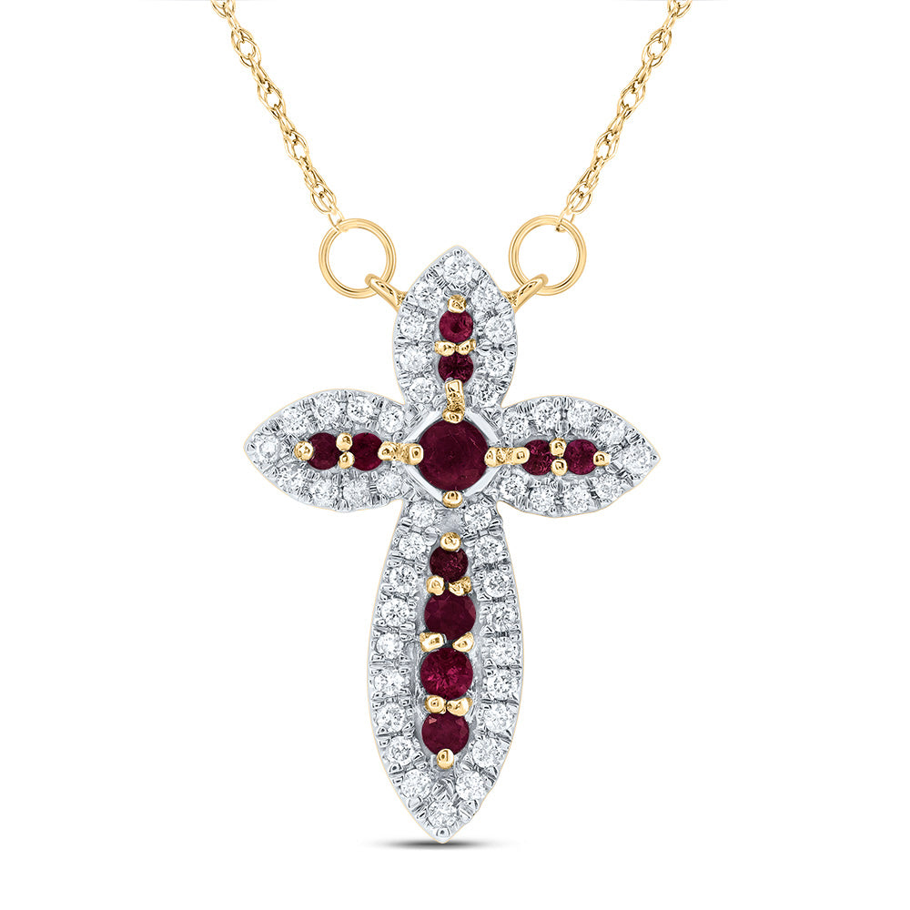 1/5CTW-DIA CN 1/4CTW-RD-RU NAT GEM CROSS NECKLACE (18 INCH)