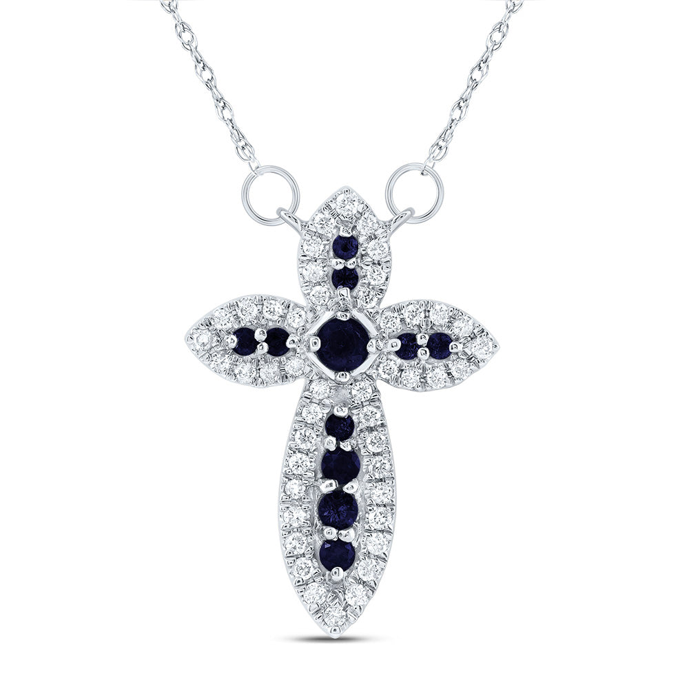 1/5CTW-DIA CN 1/4CTW-RD-BS NAT GEM CROSS NECKLACE (18 INCH)