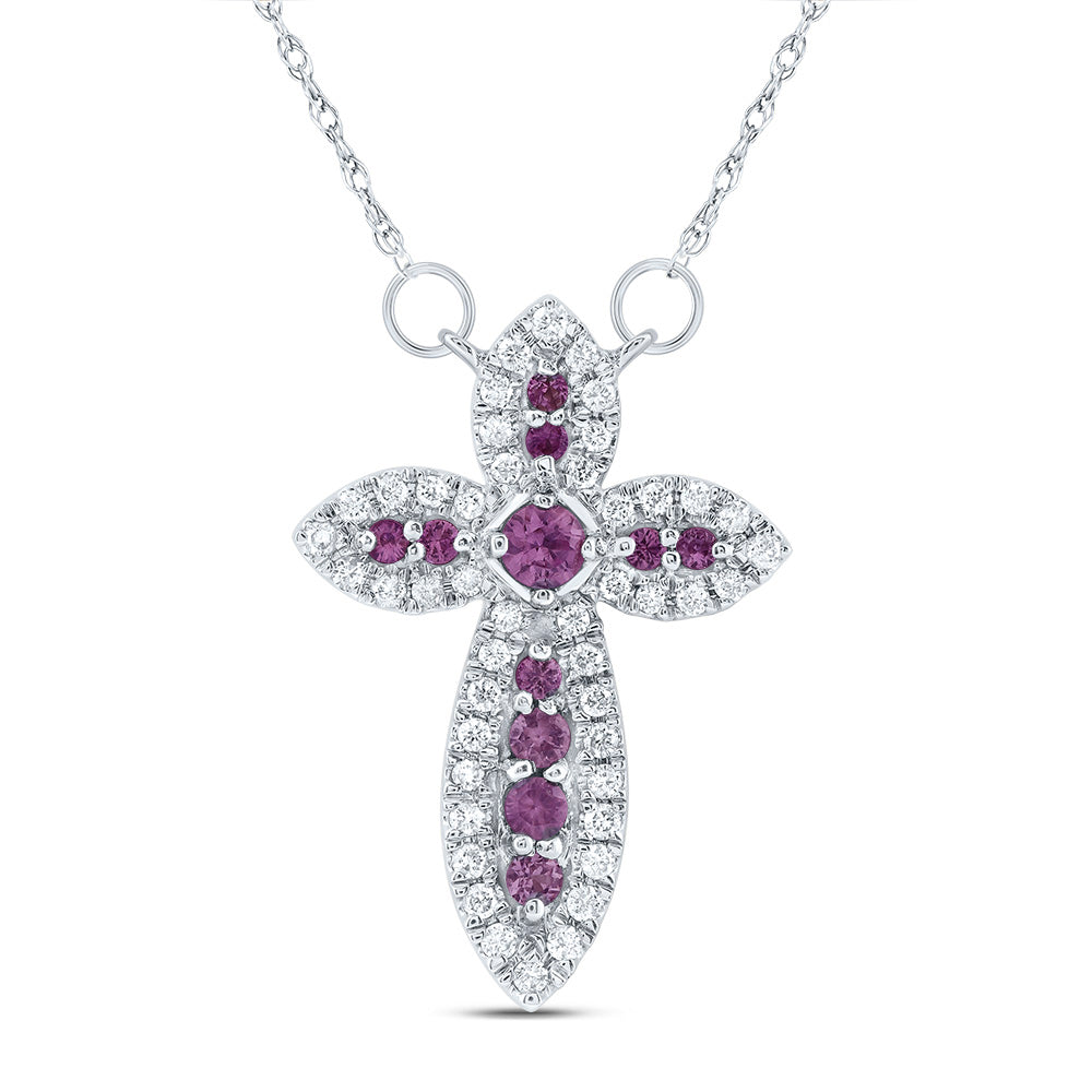 1/5CTW-DIA CN 1/5CTW-RD-PINK SAPP NAT GEM CROSS NECKLACE (18 INCH)
