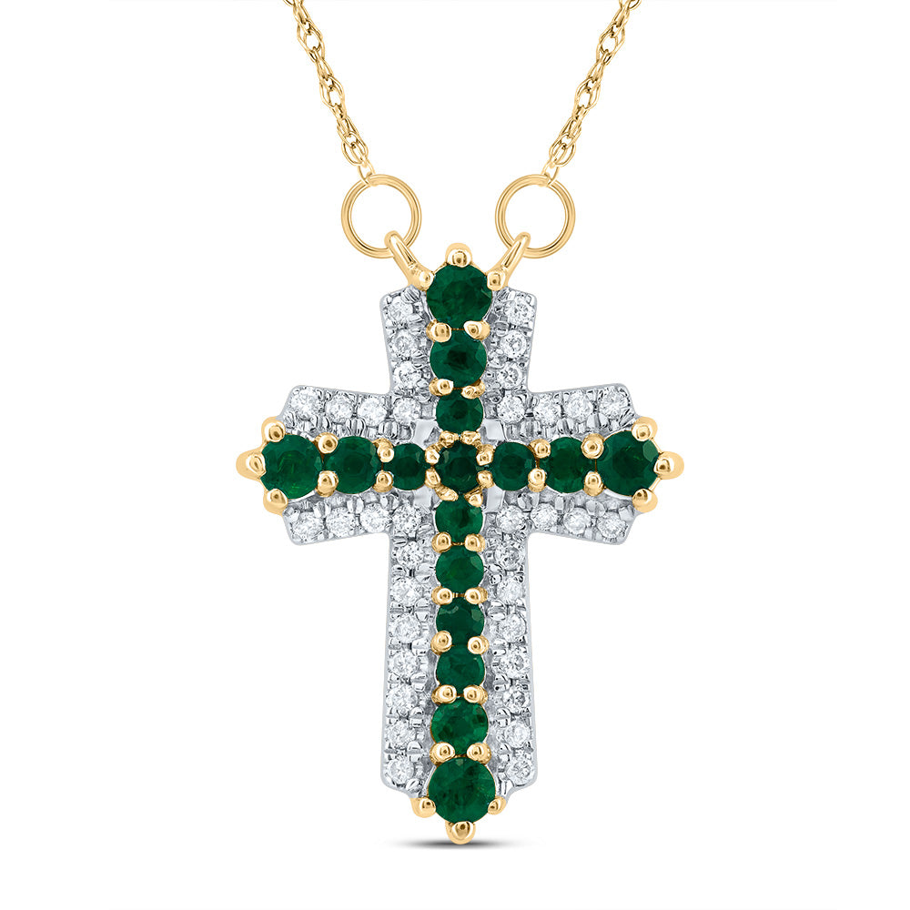 1/8CTW-DIA CN 1/2CTW-RD-EM NAT GEM CROSS NECKLACE (18 INCH)