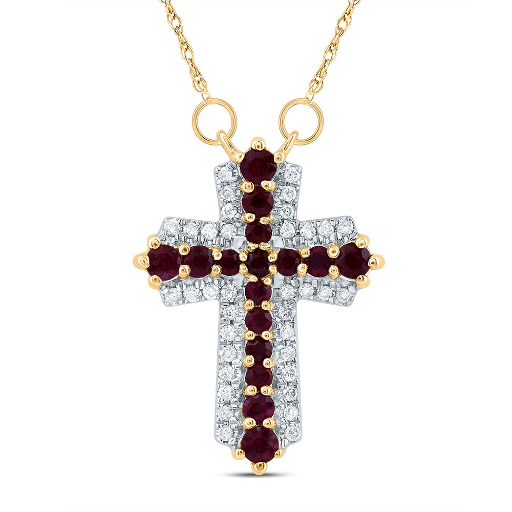 1/8CTW-DIA CN 1/2CTW-RD-RU NAT GEM CROSS NECKLACE (18 INCH)