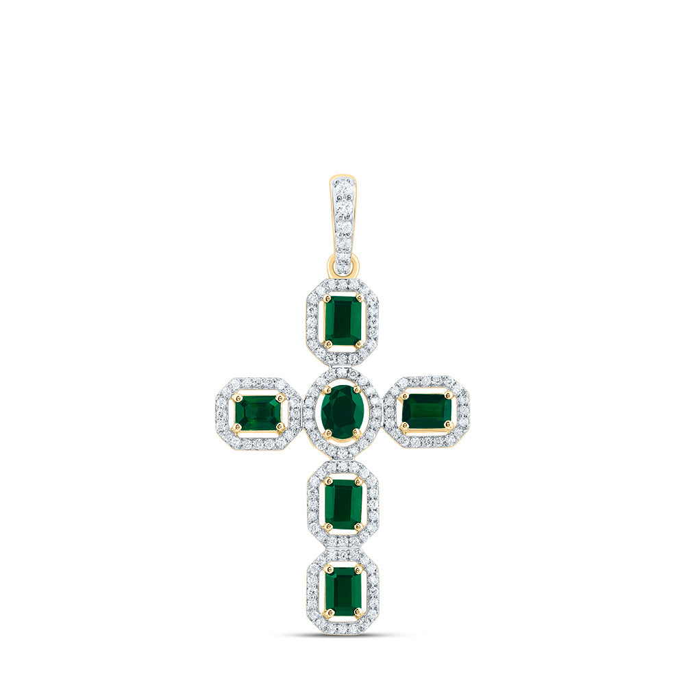 3/8CTW-DIA CN 1CTW-EM-EM, 5X3MM-OV-EM, NAT GEM CROSS PENDANT
