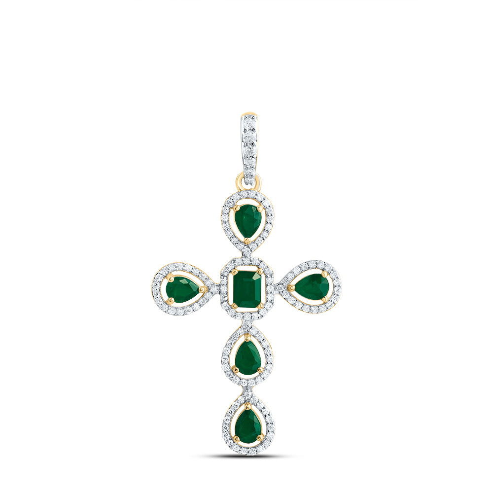 1/3CTW-DIA CN 1CTW-PS-EM, 4X3MM-EM-EM, NAT GEM CROSS PENDANT