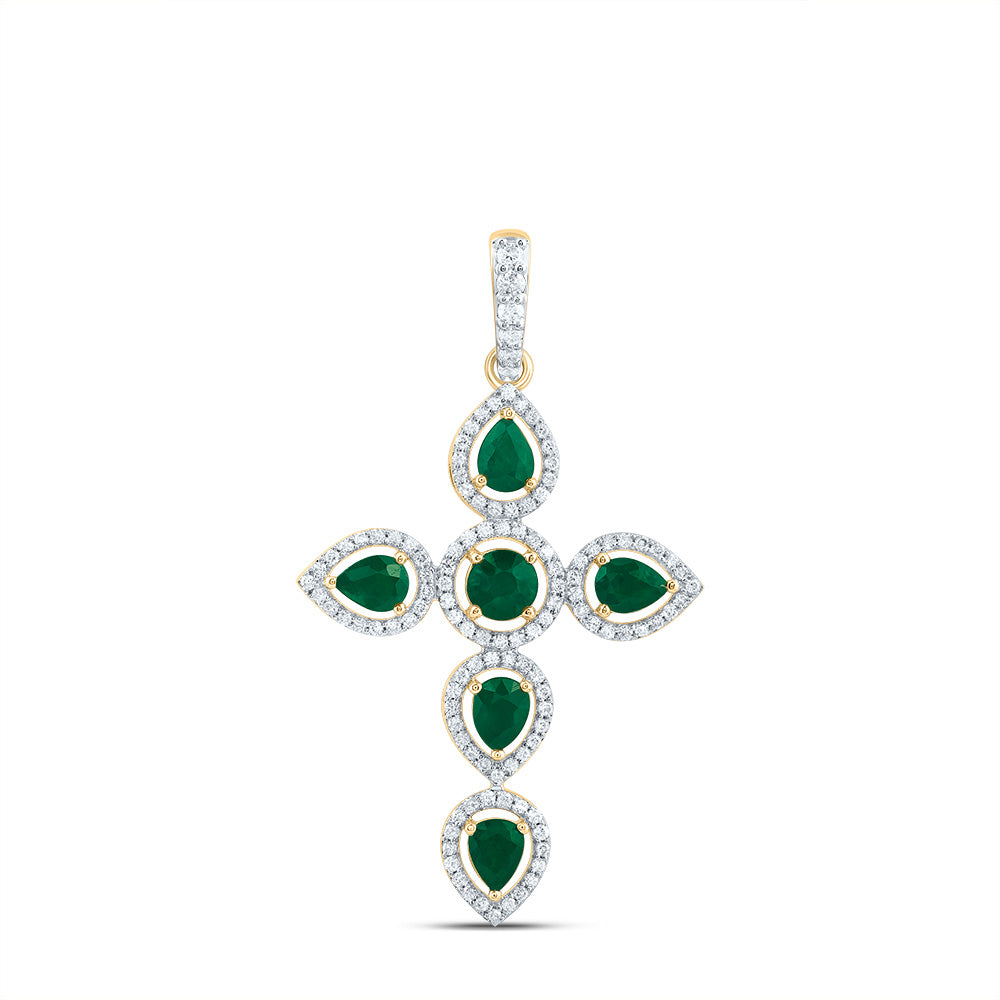 1/3CTW-DIA CN 1CTW-PS-EM, 4MM-RD-EM, NAT GEM CROSS PENDANT