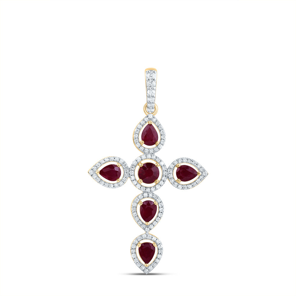 1/3CTW-DIA CN 1CTW-PS-RU, 4MM-RD-RU, NAT GEM CROSS PENDANT