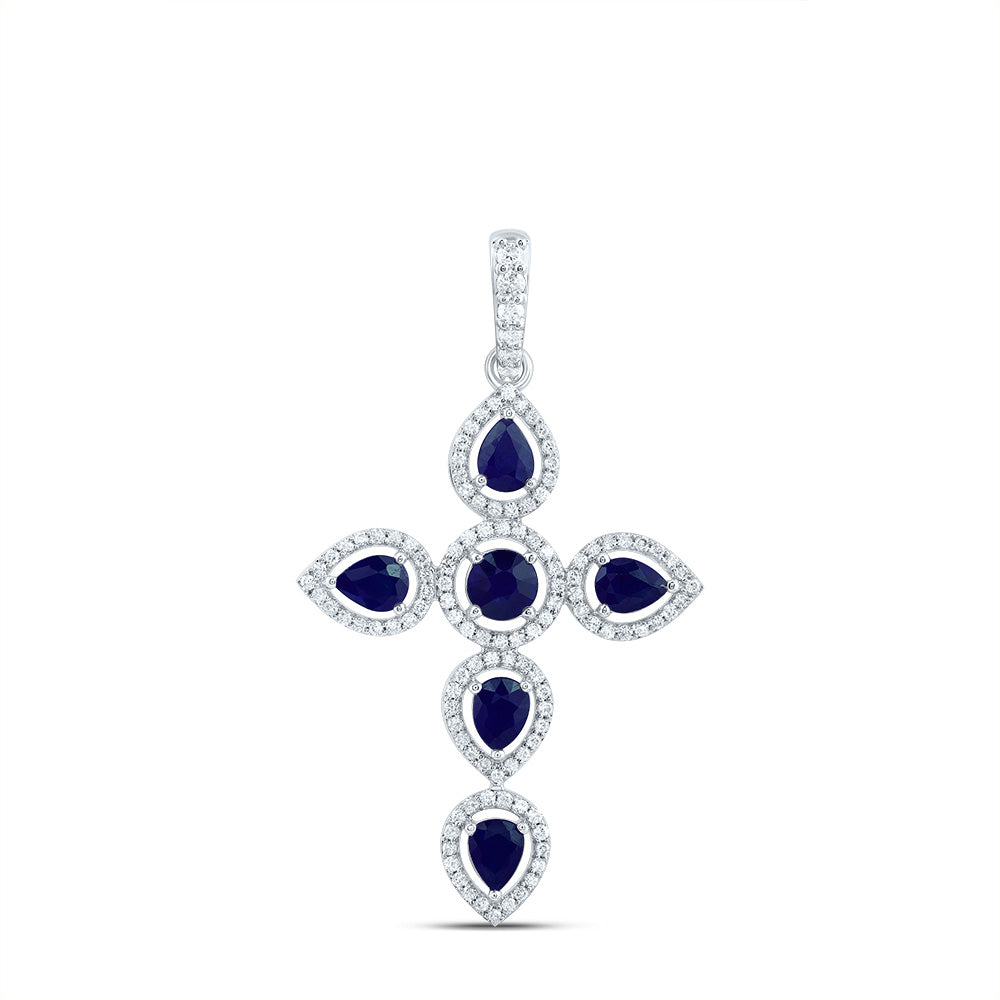 1/3CTW-DIA CN 1CTW-PS-BS, 4MM-RD-BS, NAT GEM CROSS PENDANT