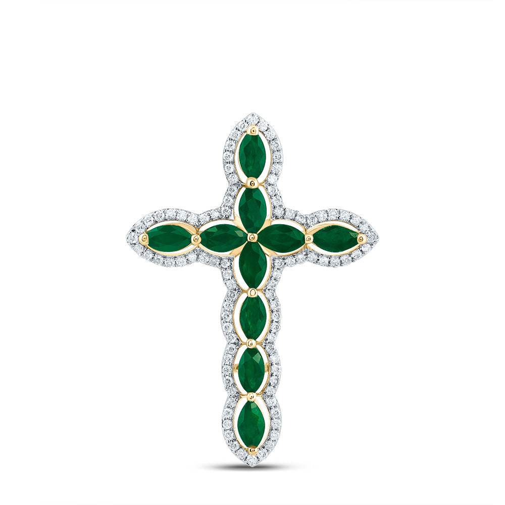 1/4CTW-DIA CN 1CTW-MQ-EM, NAT GEM CROSS PENDANT