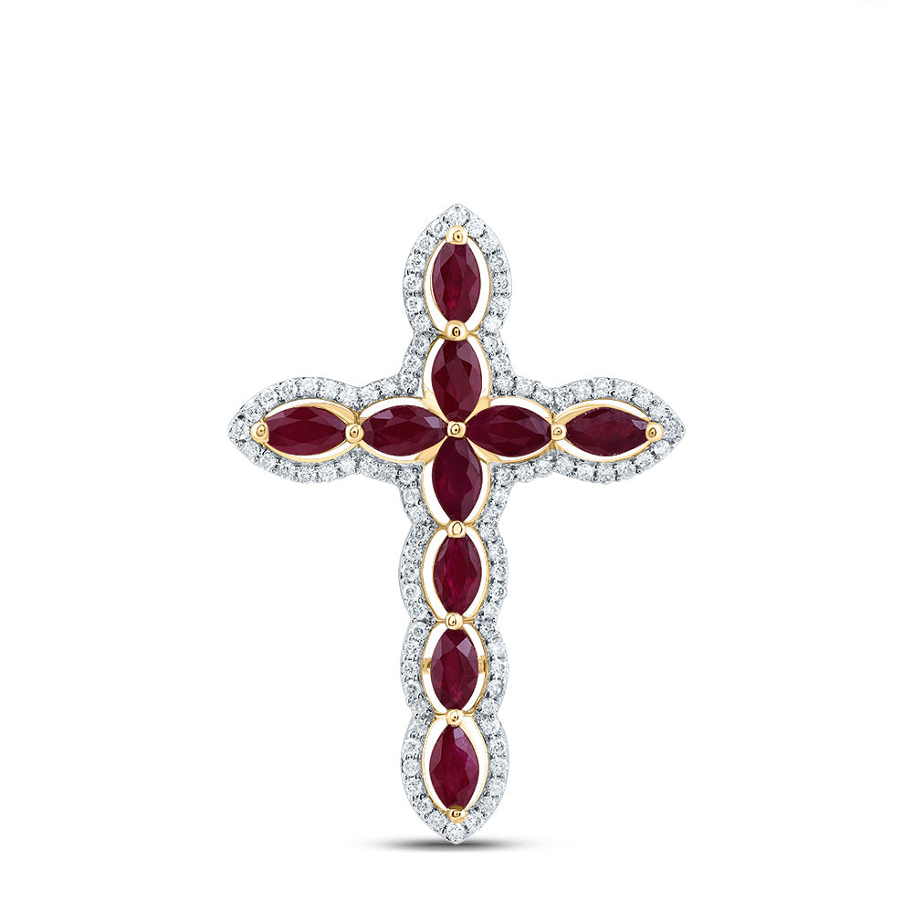 1/4CTW-DIA CN 1CTW-MQ-RU, NAT GEM CROSS PENDANT