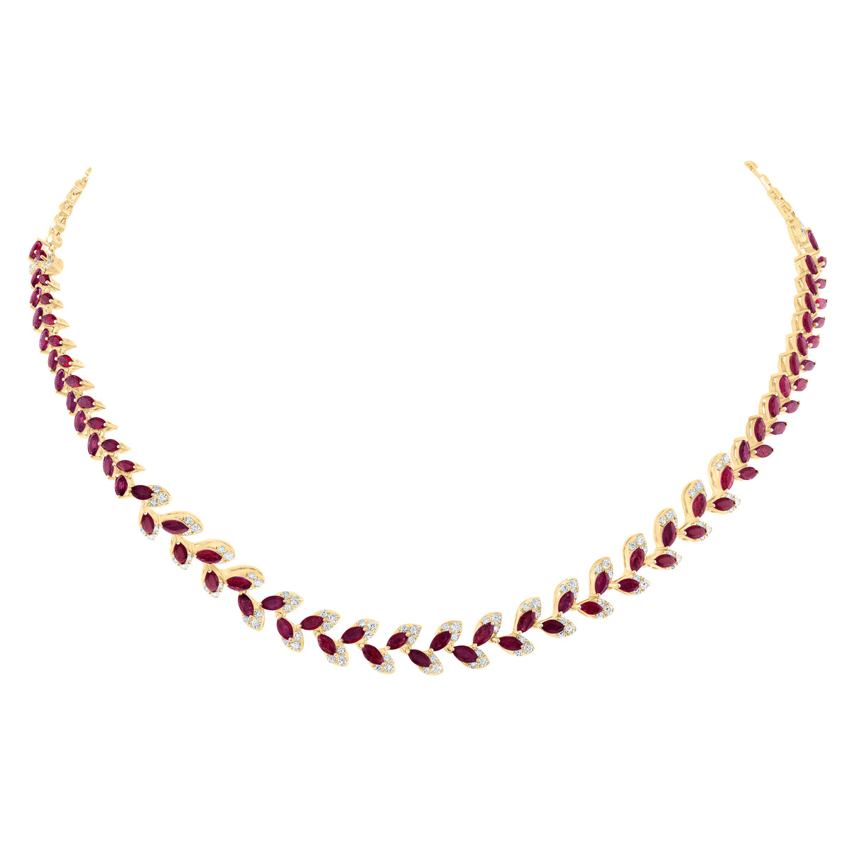 1 1/4CTW-DIA ANA M 6 1/2CTW-MQ-RUBY NAT GEM FASHION NECKLACE(16 INCH)