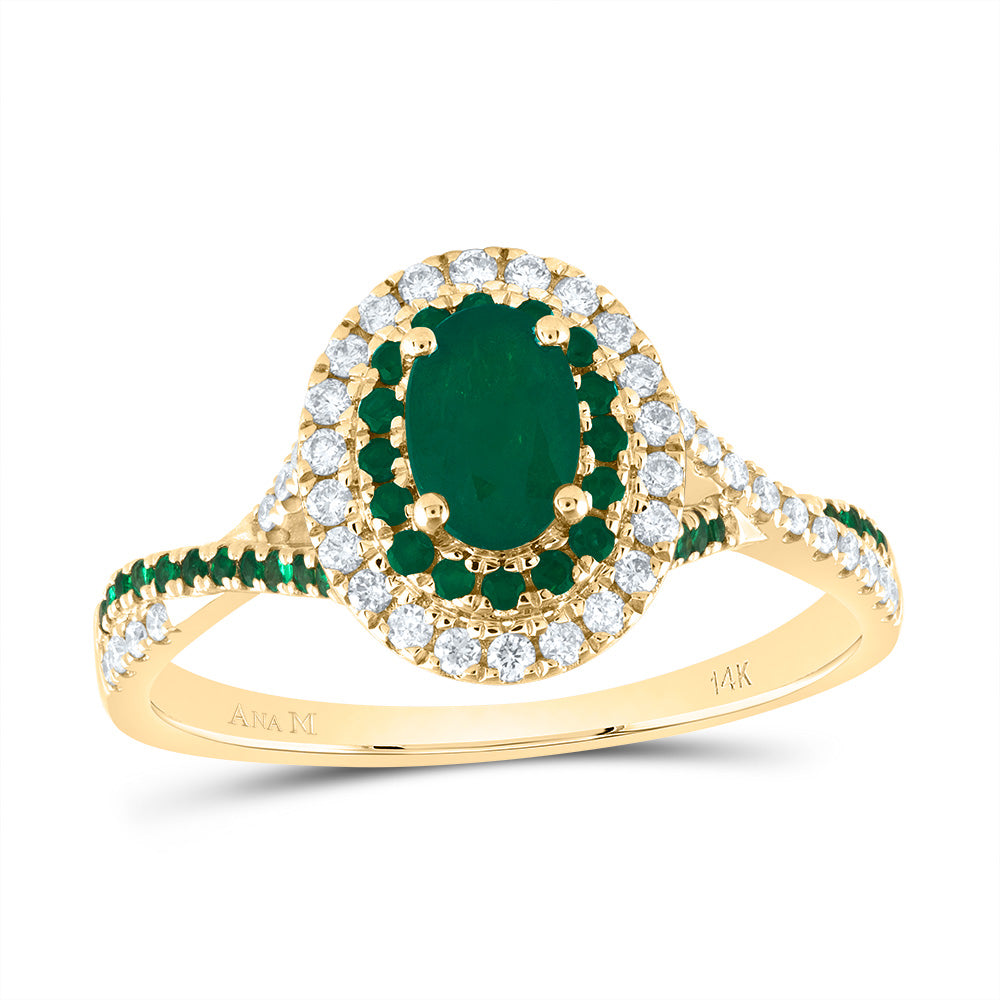 1/5CTW-DIA ANA M 1/5CTW-RD-EM 6X4MM OV-EM NAT GEM DOUBLE HALO BRIDAL RING