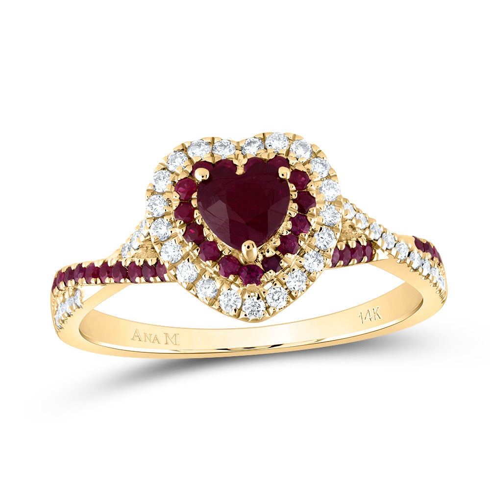 1/5CTW-DIA ANA M 1/4CT-RD-RU 4.5MM HT-RU NAT GEM DOUBLE HALO BRIDAL RING