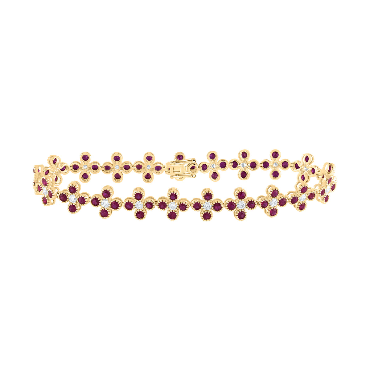 7/8CTW-DIA ANA M 4CTW RD-RU NAT GEM CLOVER BRACELET (7 INCH)