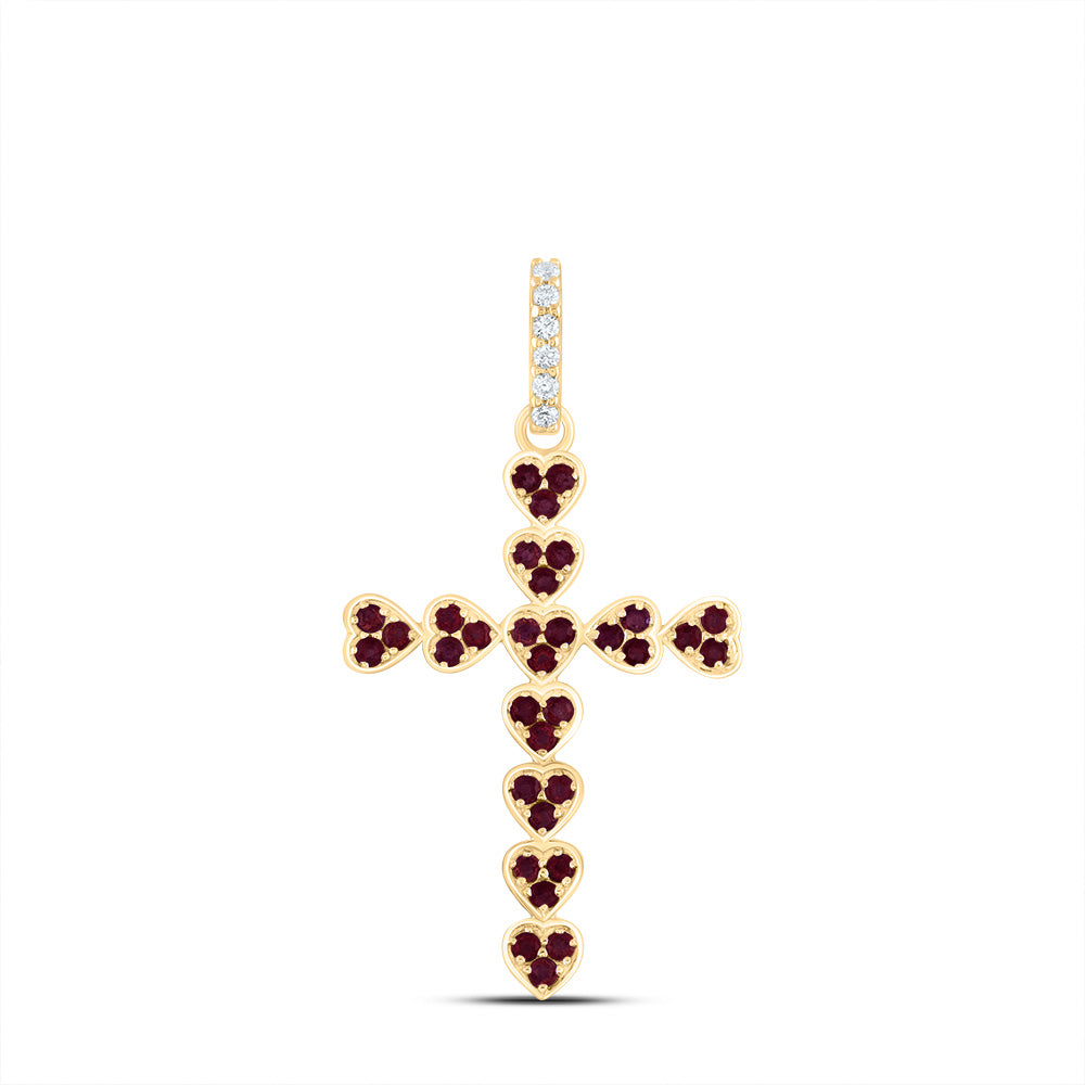 1/20CTW-DIA ANA M 1/2CTW-RD-RU NAT GEM HEART CROSS PENDANT