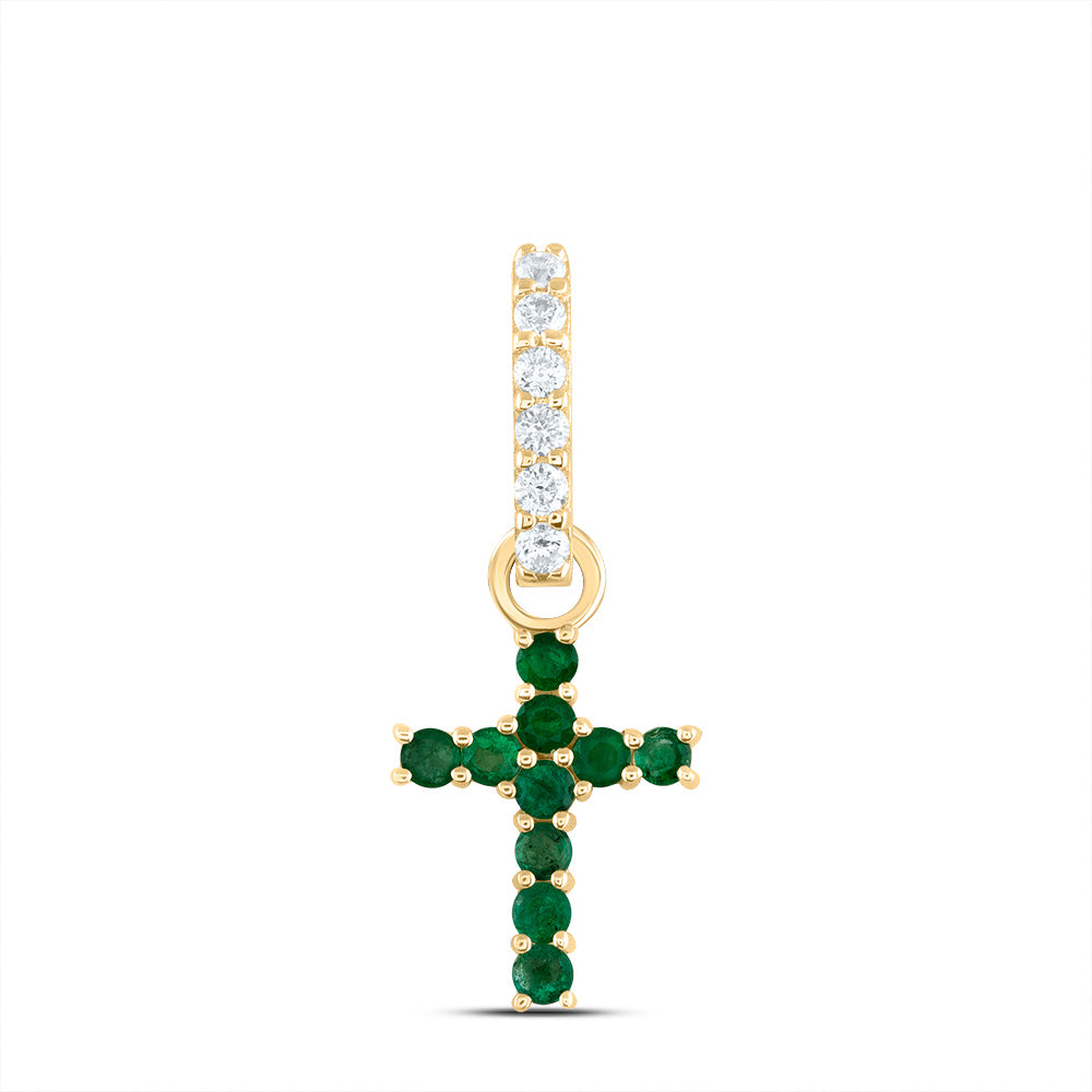 1/20CTW-DIA ANA M 1/5CTW-RD-EM NAT GEM CROSS PENDANT
