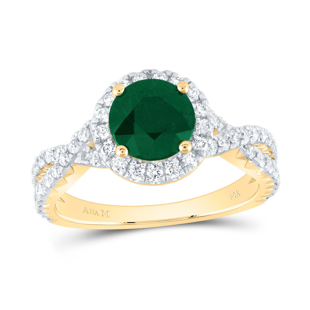 3/4CTW-DIA ANA M 7MM-RD-EM NAT GEM SINGLE HALO ENGAGEMENT RING