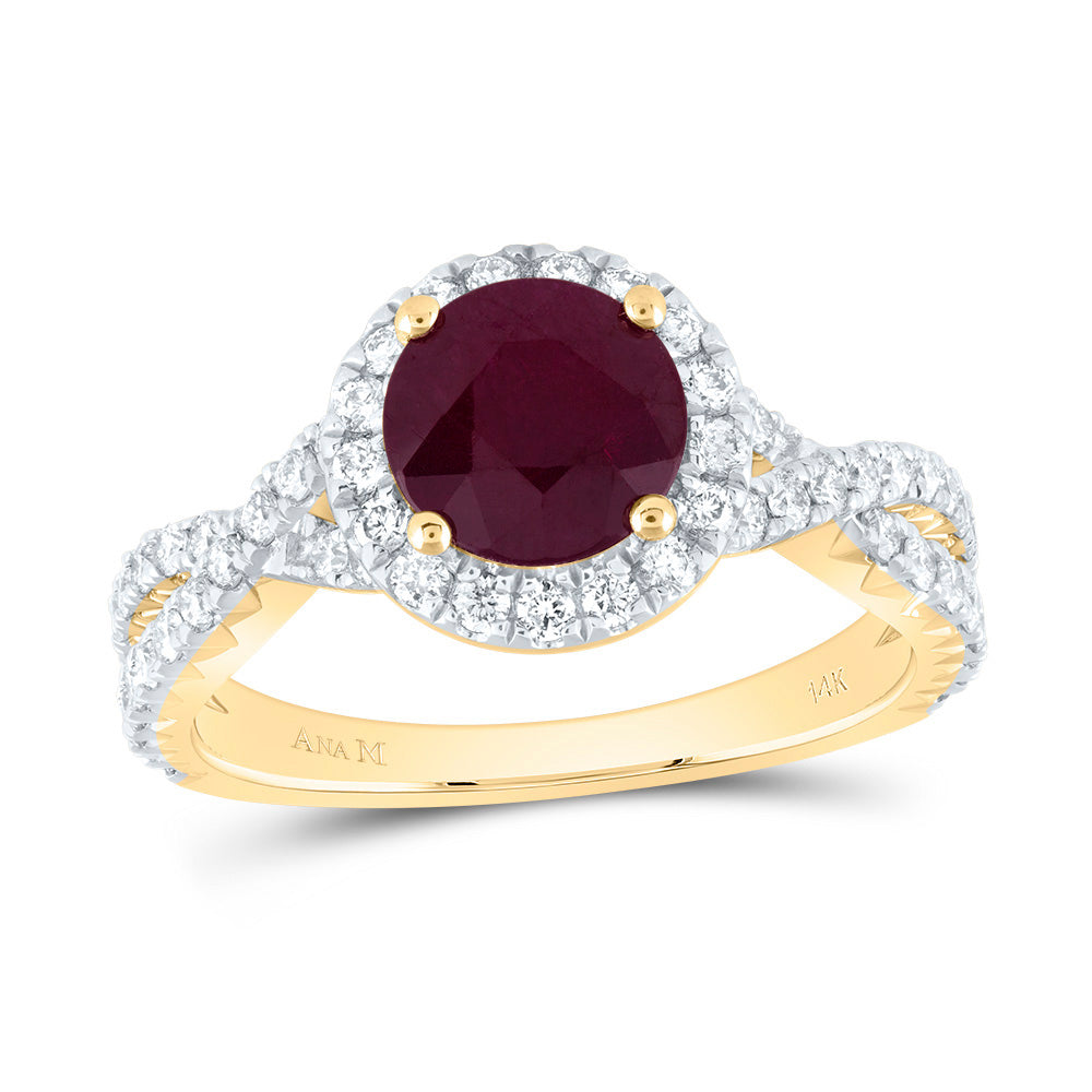 3/4CTW-DIA ANA M 7MM-RD-RU NAT GEM SINGLE HALO ENGAGEMENT RING