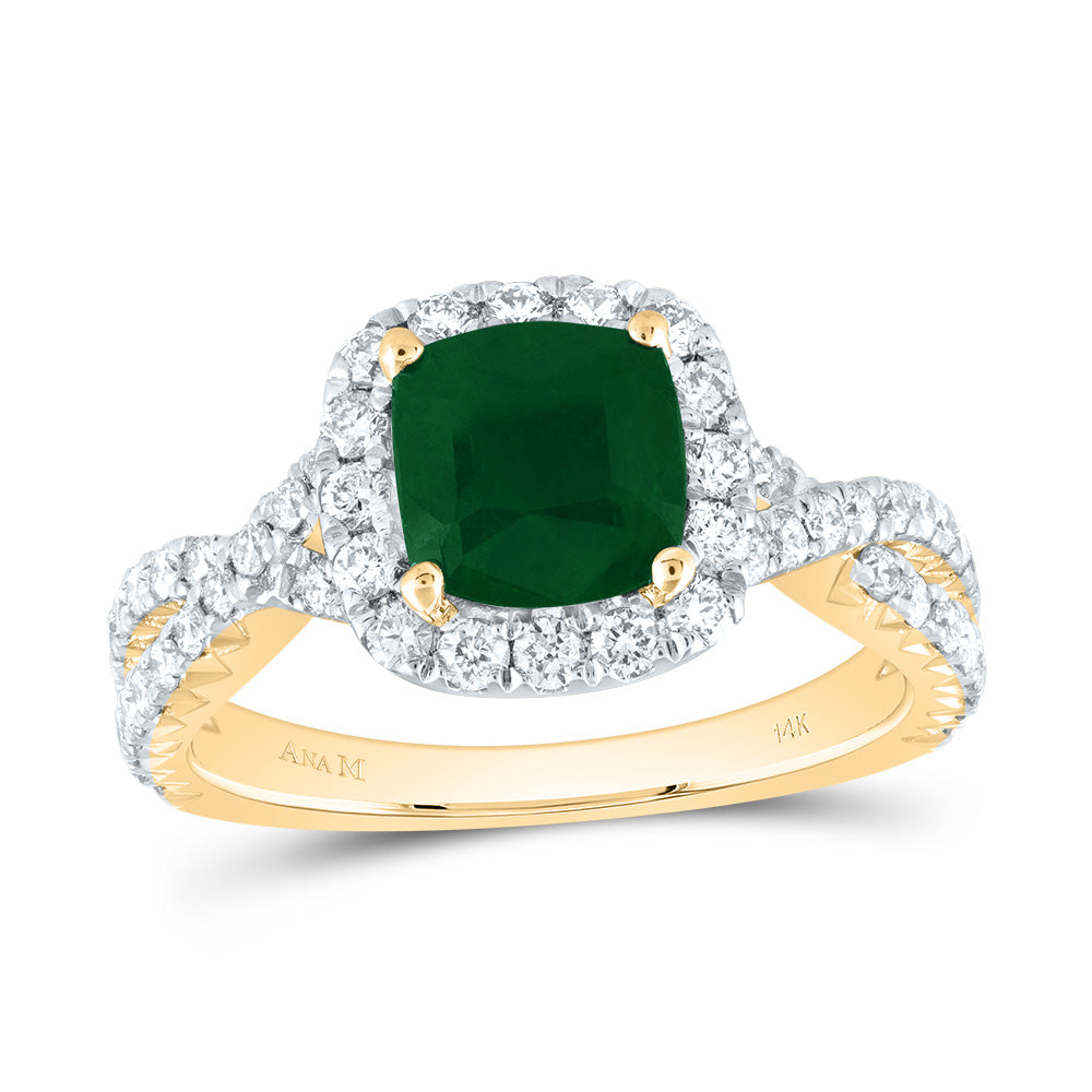 3/4CTW-DIA ANA M 7MM-CU-EM NAT GEM SINGLE HALO ENGAGEMENT RING