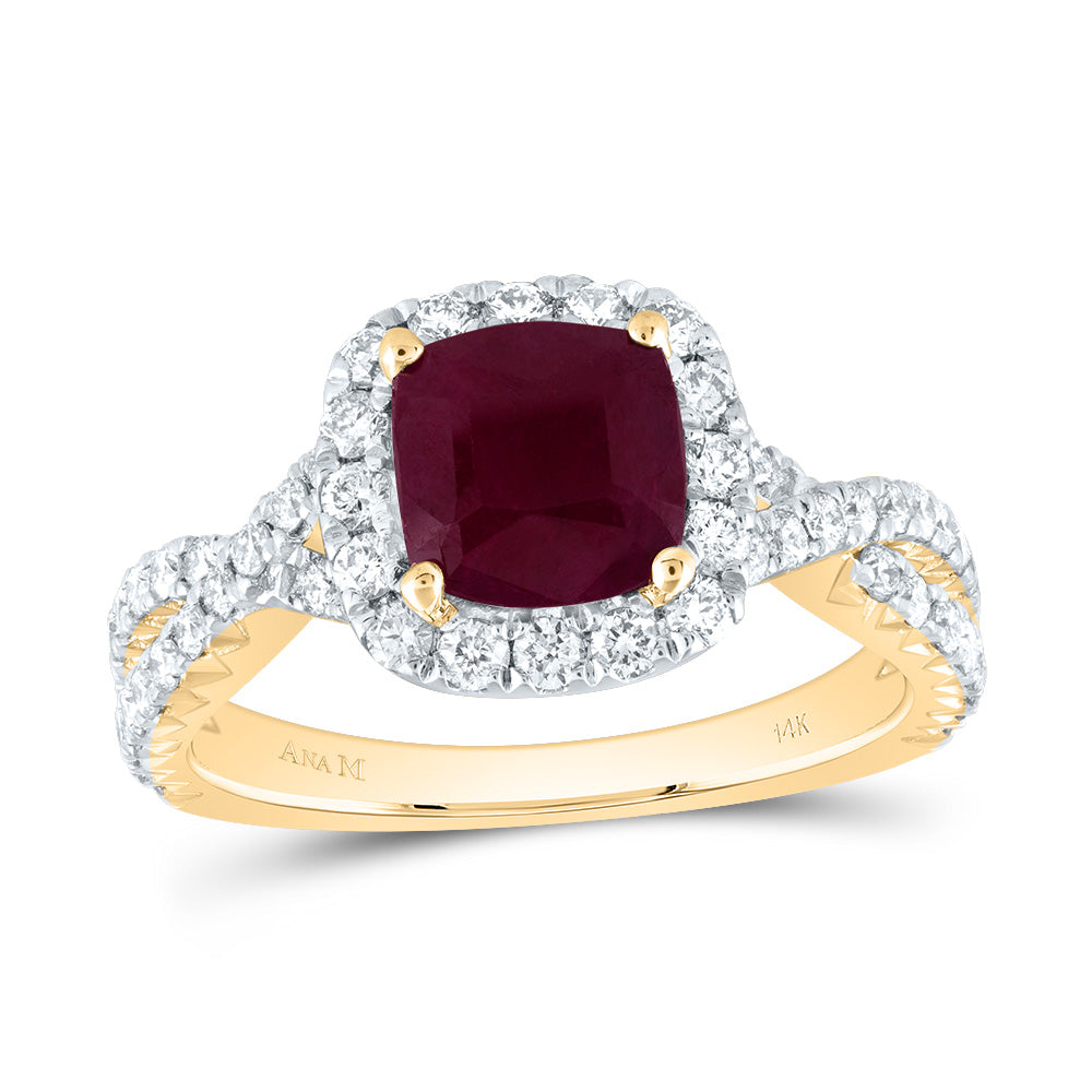 3/4CTW-DIA ANA M 7MM-CU-RU NAT GEM SINGLE HALO ENGAGEMENT RING