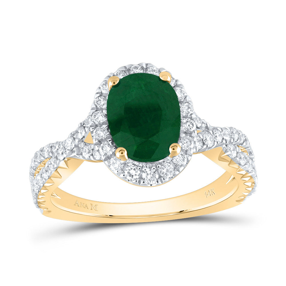 3/4CTW-DIA ANA M 9X6.5MM-OV-EM NAT GEM SINGLE HALO ENGAGEMENT RING