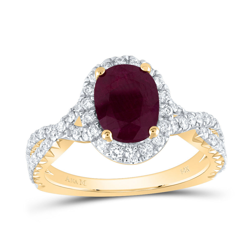 3/4CTW-DIA ANA M 9X6.5MM-OV-RU NAT GEM SINGLE HALO ENGAGEMENT RING