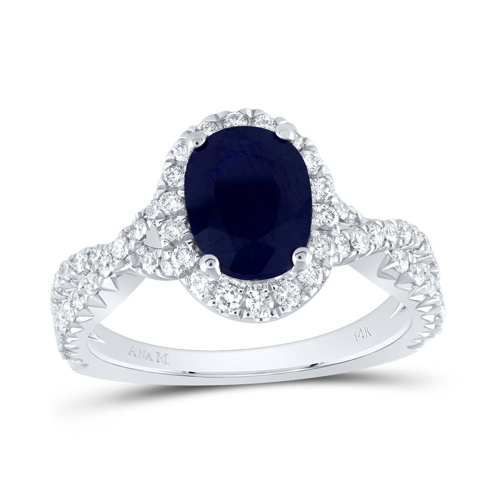 3/4CTW-DIA ANA M 9X6.5MM-OV-BS NAT GEM SINGLE HALO ENGAGEMENT RING