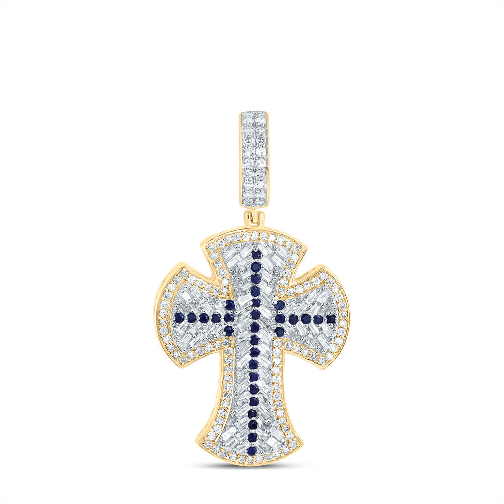 7/8CTW-DIA NK 1/5CT RD-BS NAT GEM CROSS MENS CHARM