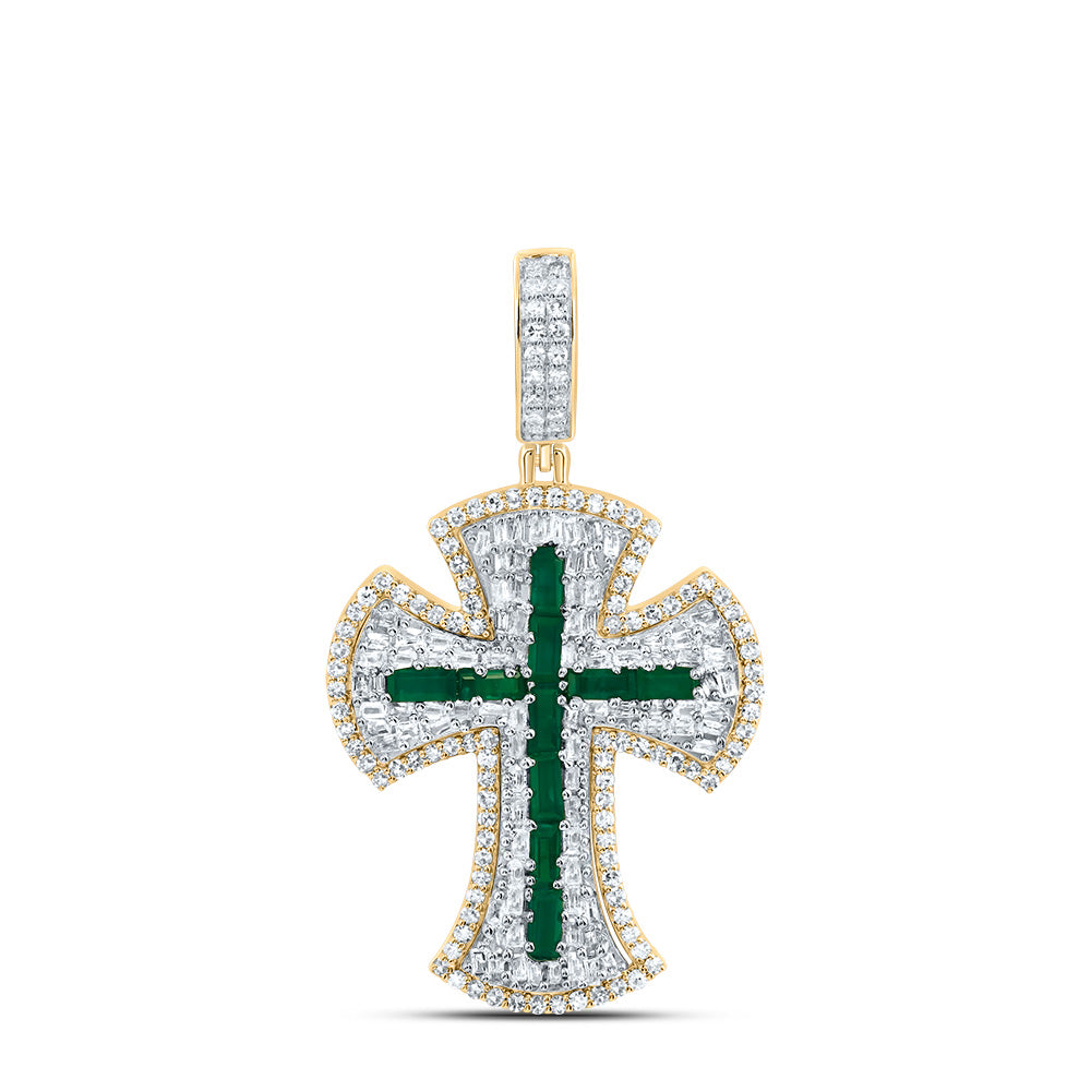 1CTW-DIA NK 7/8CT-BAG-EM NAT GEM CROSS MENS CHARM