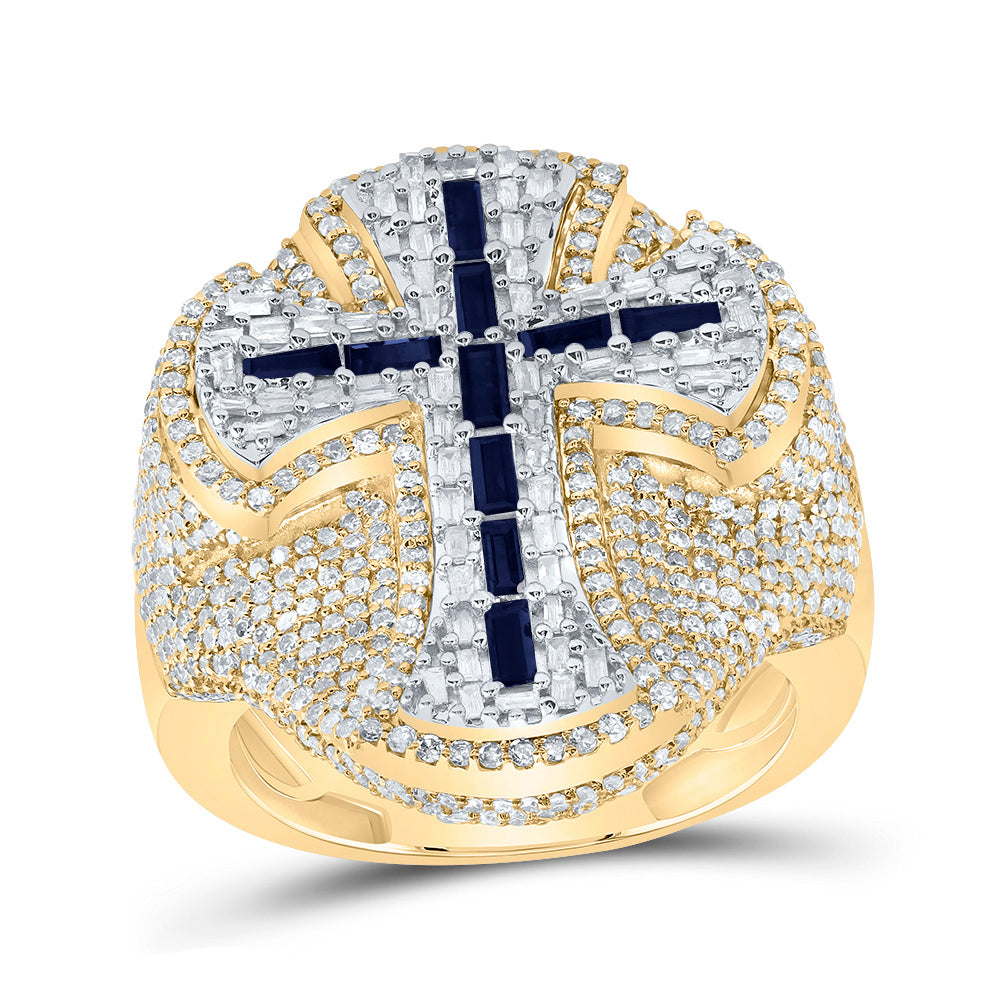 2 7/8CTW-DIA NK 1 CT BAG-BS NAT GEM CROSS MENS RING