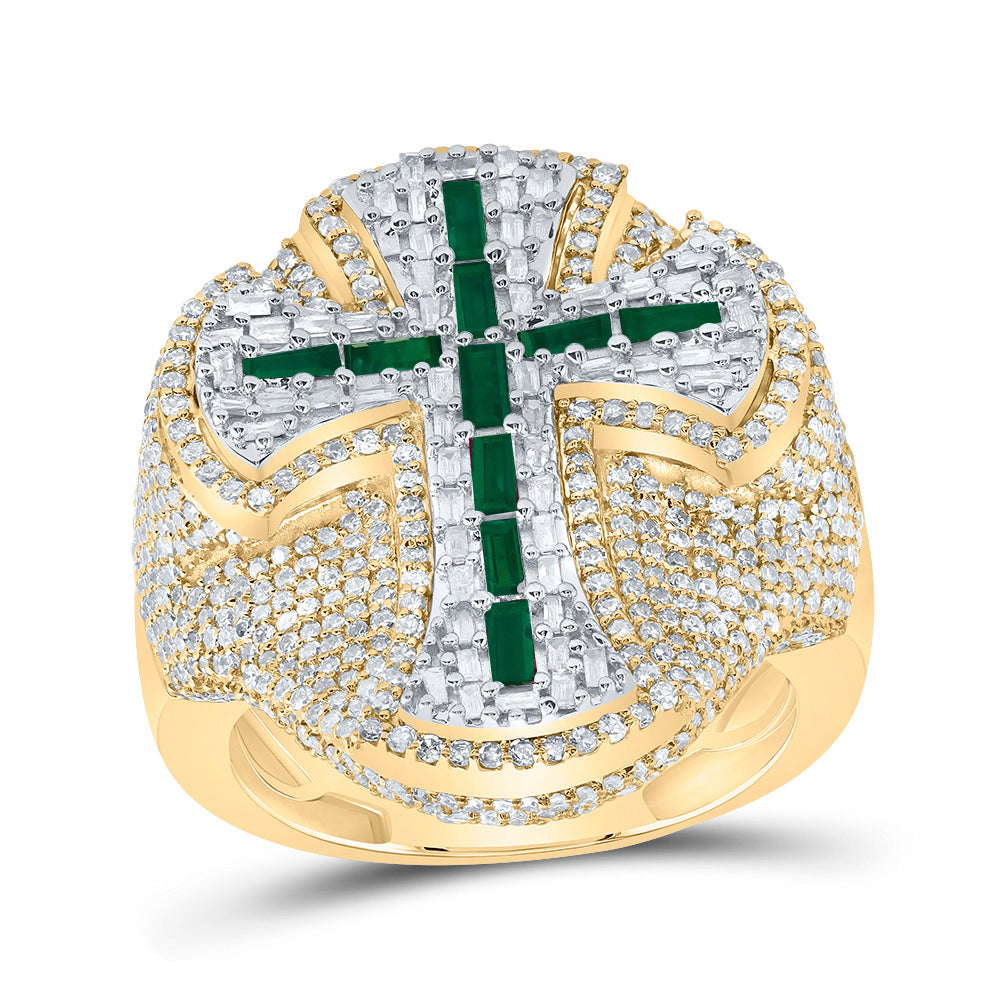 2 7/8CTW-DIA NK 3/4CT BAG-EM NAT GEM CROSS MENS RING