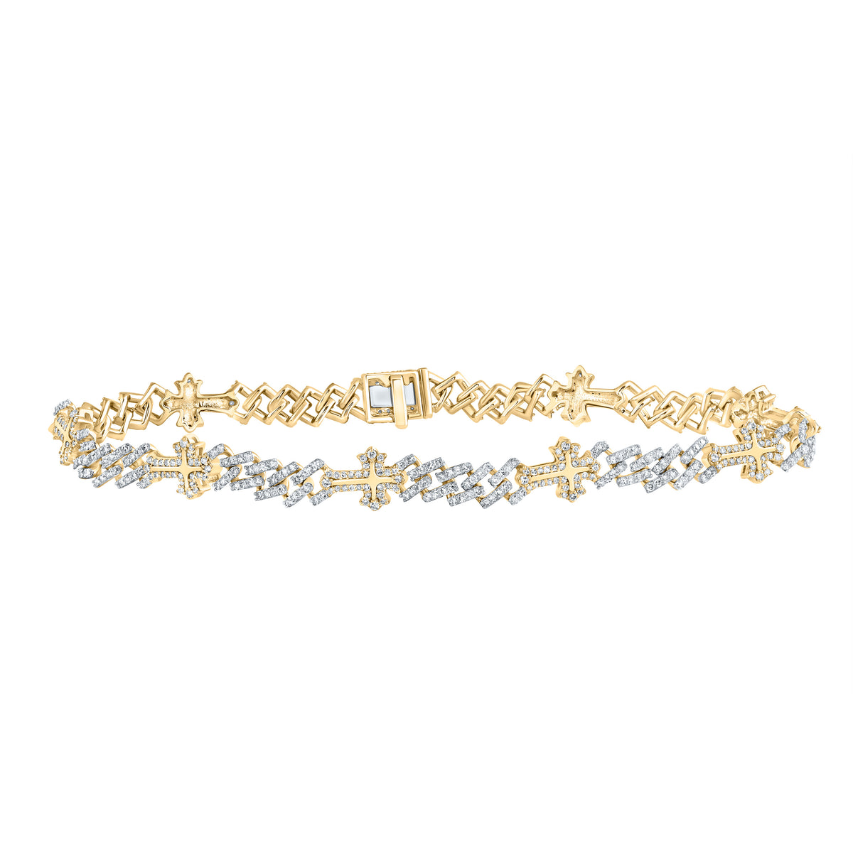 2 CTW-DIA NK CROSS CUBAN BRACELET (8 INCH)