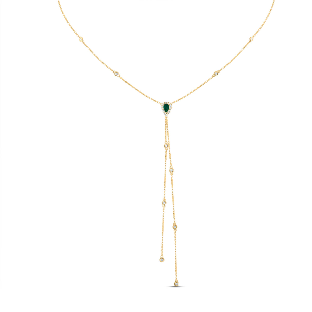 1/4CTW-DIA CN 5X3MM PS-EM NAT GEM NECKLACE(18 INCH)