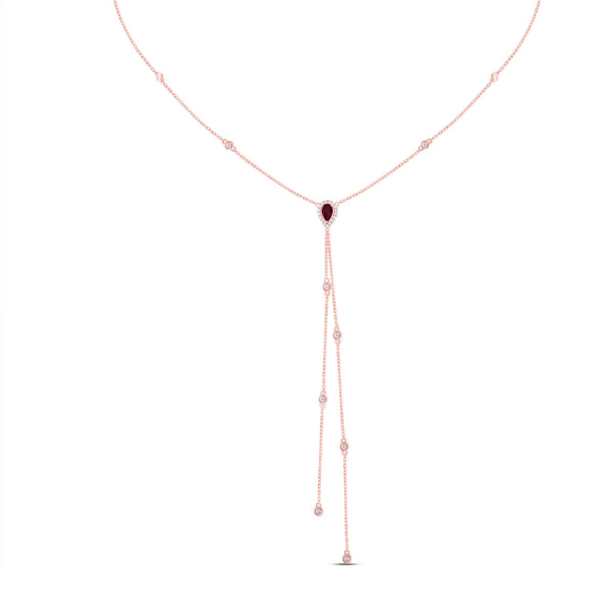 1/4CTW-DIA CN 5X3MM PS-RU NAT GEM NECKLACE(18 INCH)