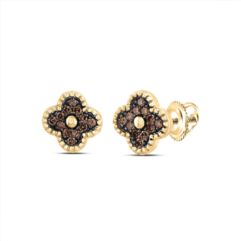 1/5CTW-DIA COGNAC NATURAL GIFT CLOVER STUD EARRING