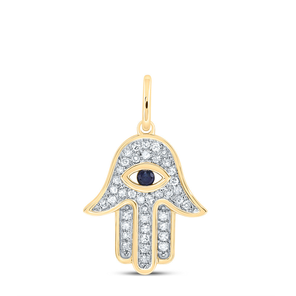 1/6 CTW-DIA CN 2MM-RD-BS NAT GEM EVIL EYE HAMSA PENDANT