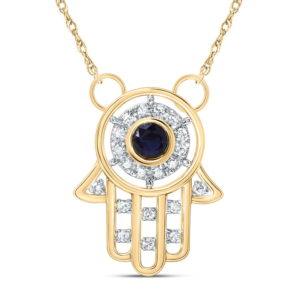1/12 CTW-DIA CN 3MM-RD-BS NAT GEM HAMSA NECKLACE(18 INCH)