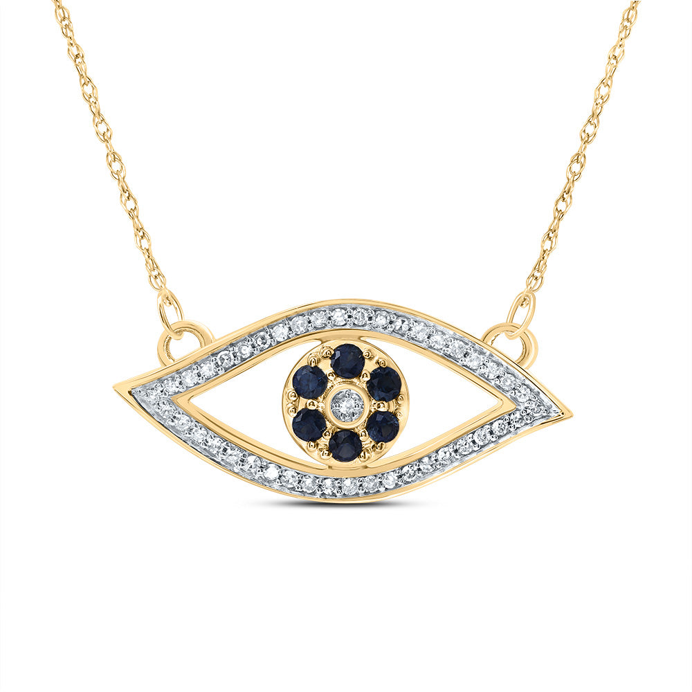 1/6 CTW-DIA CN 1/4CTW-RD-BS NAT GEM EVIL EYE NECKLACE(18 INCH)