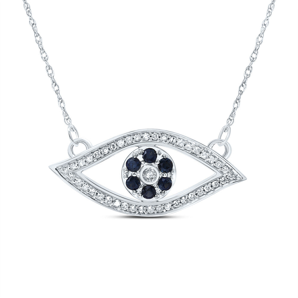 1/6 CTW-DIA CN 1/4CTW-RD-BS NAT GEM EVIL EYE NECKLACE(18 INCH)