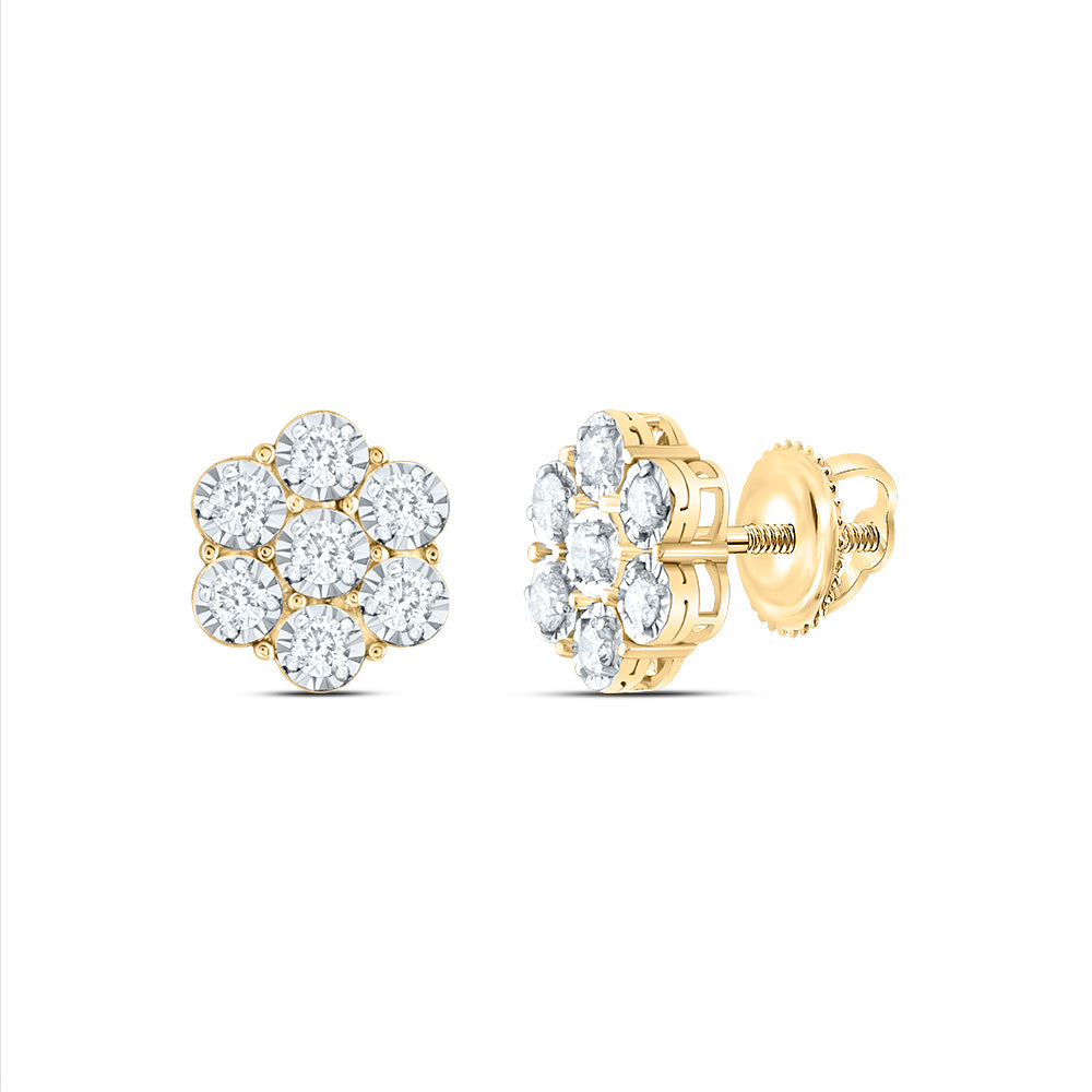 3/4CTW-DIA CN FLOWER STUD EARRING
