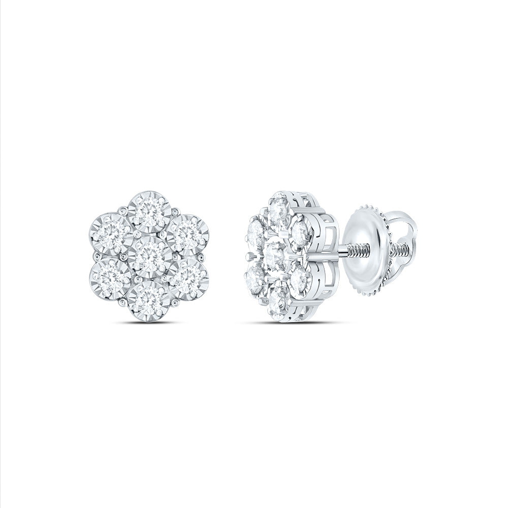 3/4CTW-DIA CN FLOWER STUD EARRING