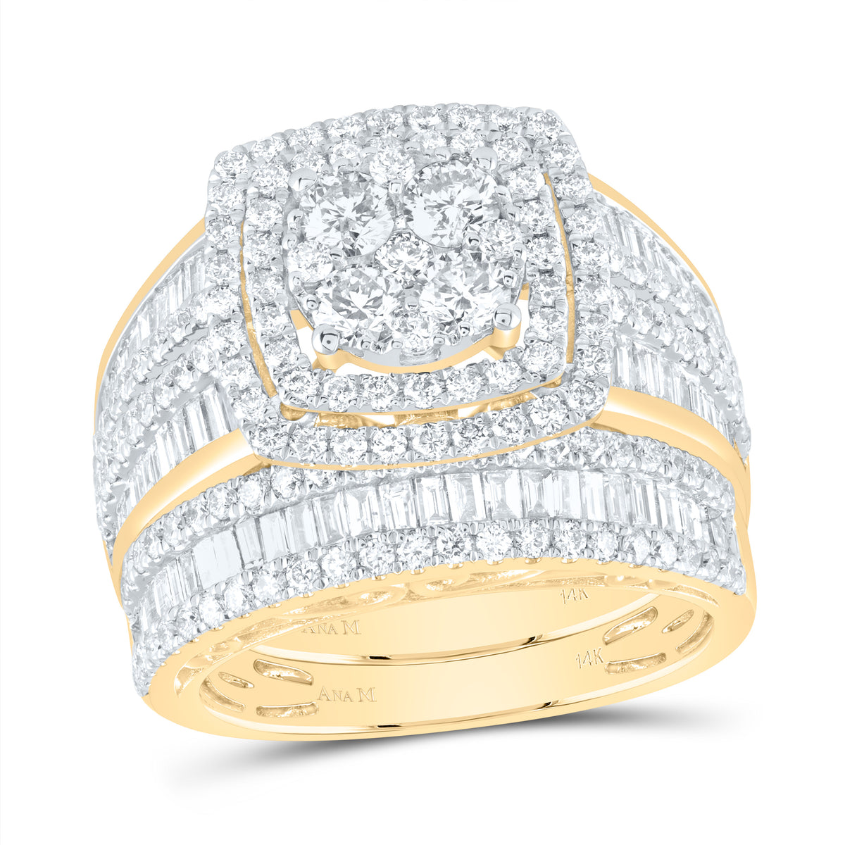 2 1/2CTW-DIA ANA M CUSHION DOUBLE HALO BRIDAL SET