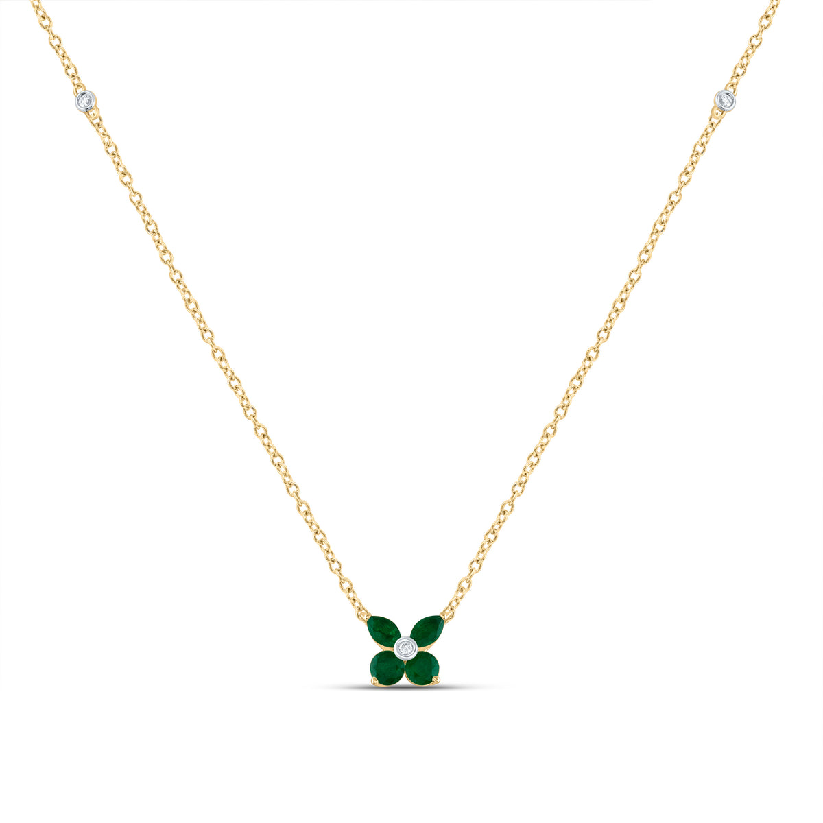 0.02CTW-DIA ANA M 1/8CTW-MQ-EM, 1/6CTW-RD-EM NAT GEM NECKLACE (18 INCH)